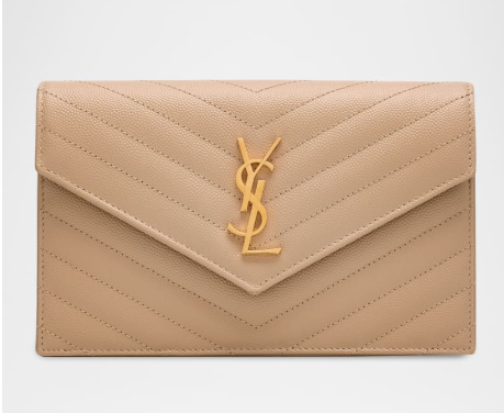 Saint Laurent Small YSL Wallet on Chain in Grain Leather (2 colors), $1,190